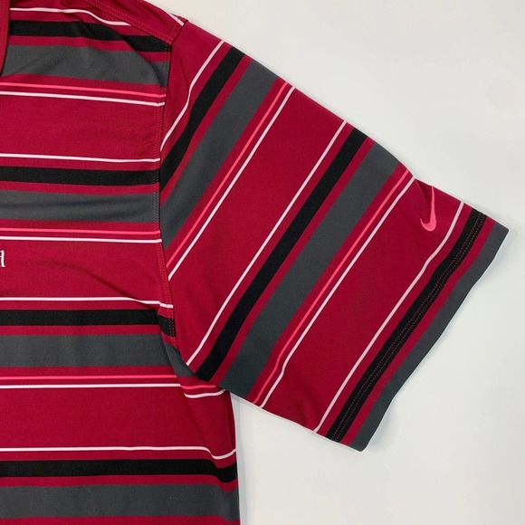 Nike Golf Shirt Mens L Large Wine Red Striped Stretch Performance Polo Whirlwind - Picture 4 of 12